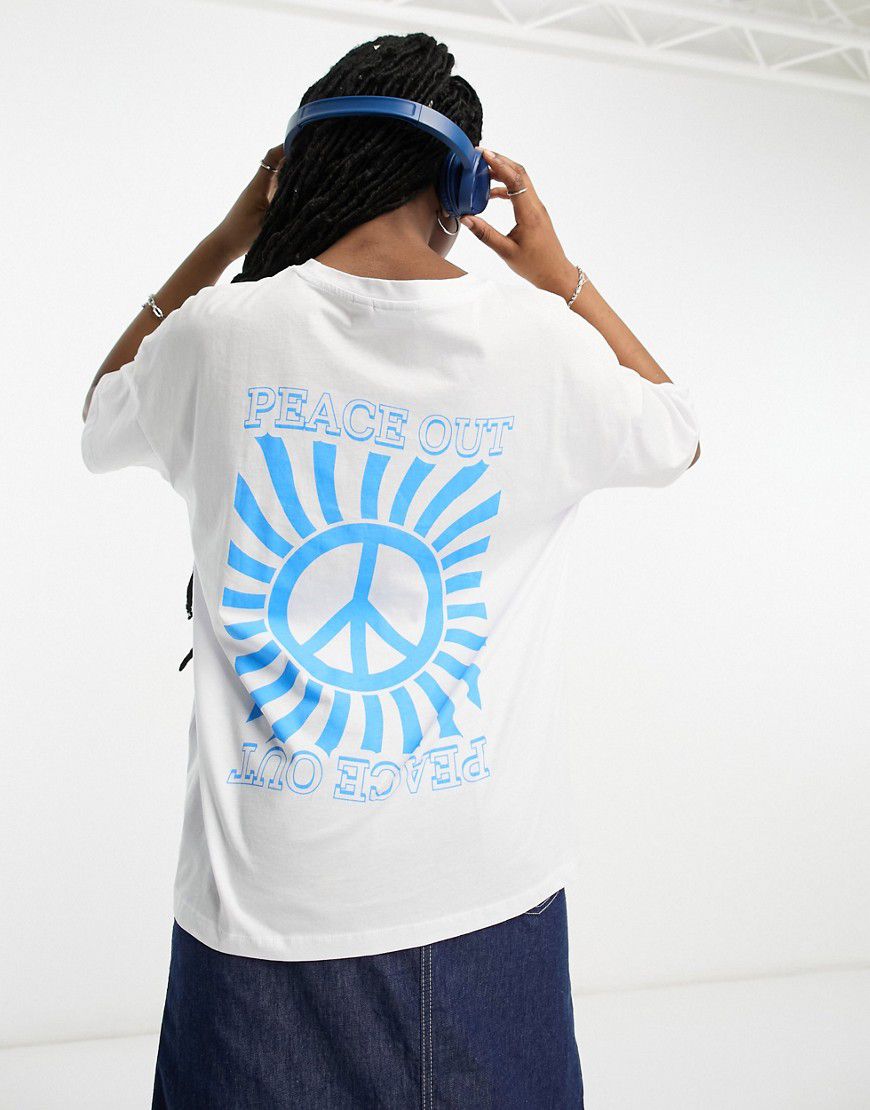 T-shirt oversize bianca con stampa "Peace Out" - Noisy May - Modalova