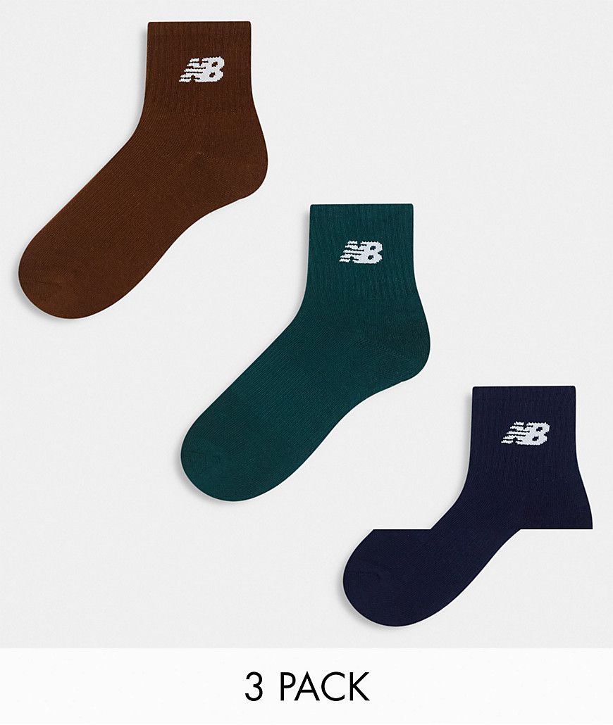 Confezione da 3 paia di calzini sportivi kaki, blu navy e marroni con logo - New Balance - Modalova