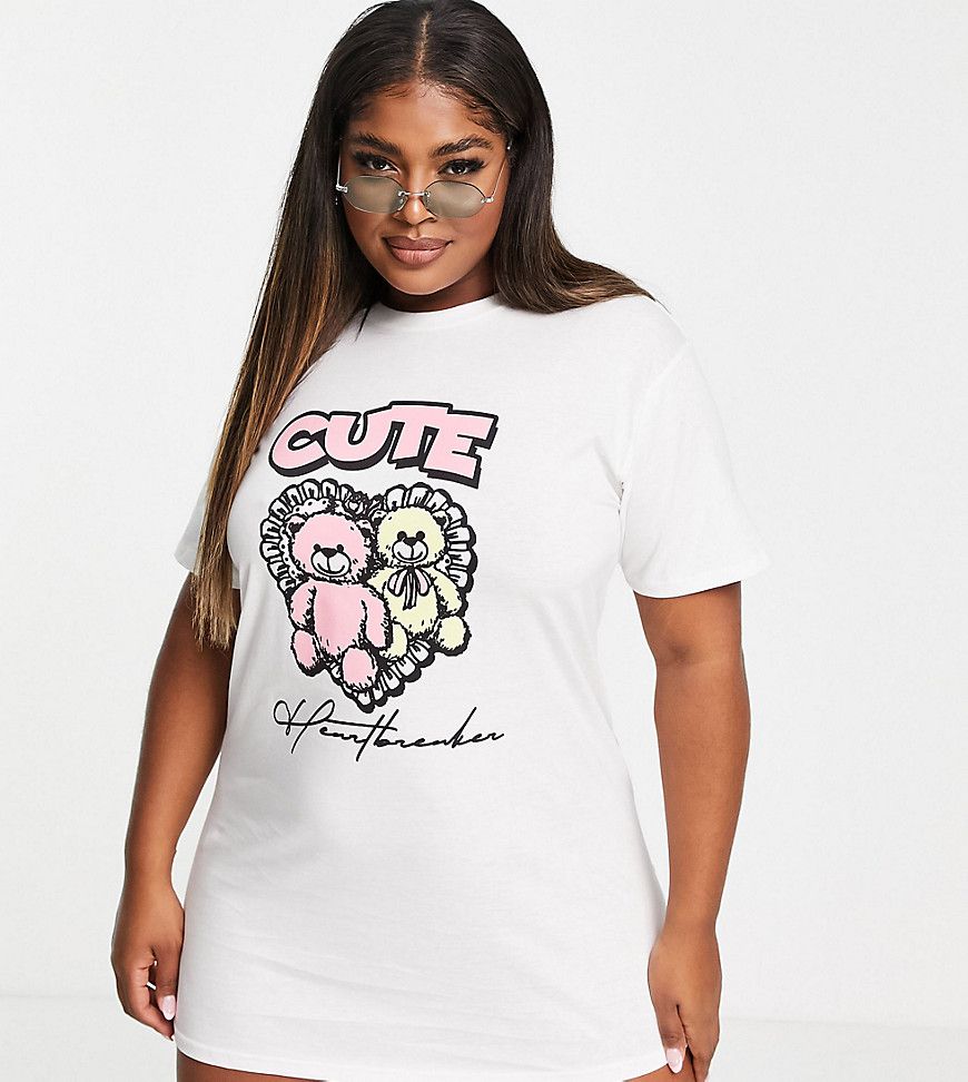 New Girl Order Plus - Vestito T-shirt oversize con orsetti carini - New Girl Order Curve - Modalova