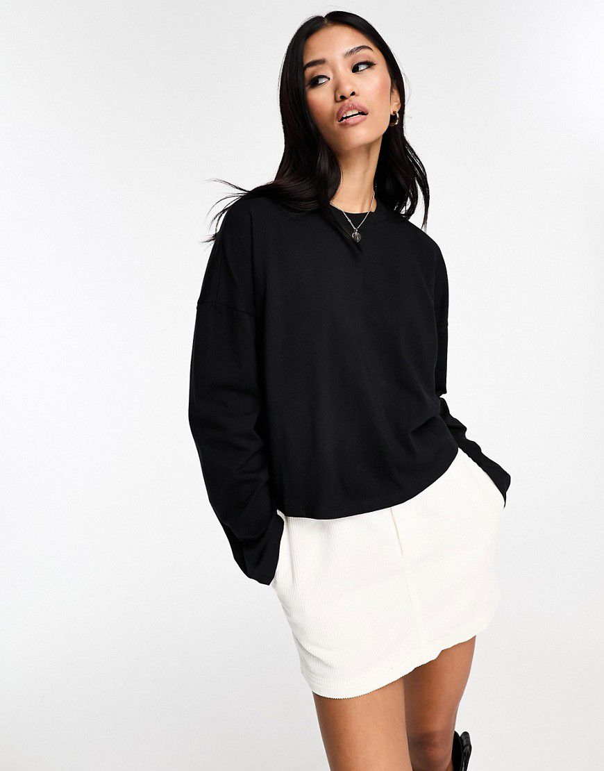 Maglietta nera oversize squadrata a maniche lunghe - New Look - Modalova