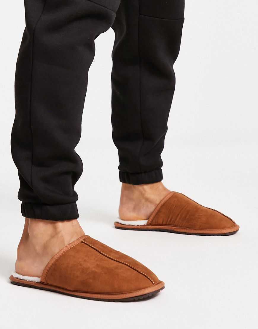 Pantofole stile sabot color cuoio con pelliccia sintetica - New Look - Modalova