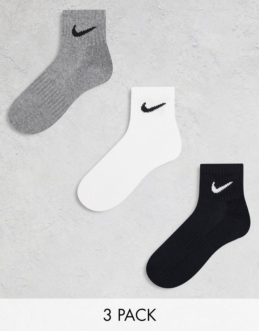 Training - Everyday Cushioned - Confezione da 3 paia di calzini alla caviglia imbottiti bianchi, grigi e neri - Nike - Modalova