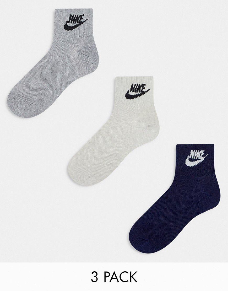 Confezione da 3 paia di calzini beige, grigi e blu navy - Nike - Modalova