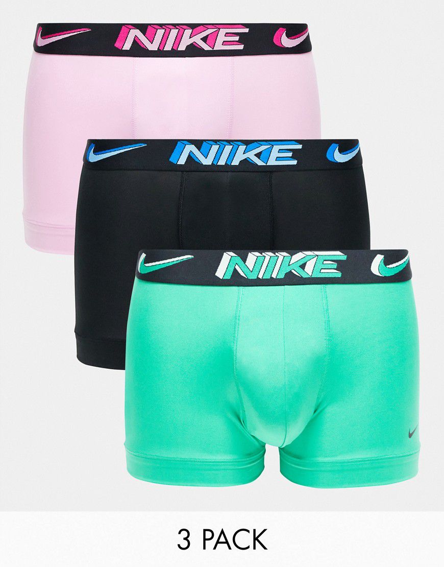 Dri-Fit Essential Micro - Confezione da 3 boxer aderenti verde, rosa e neri in microfibra Dri-Fit - Nike - Modalova