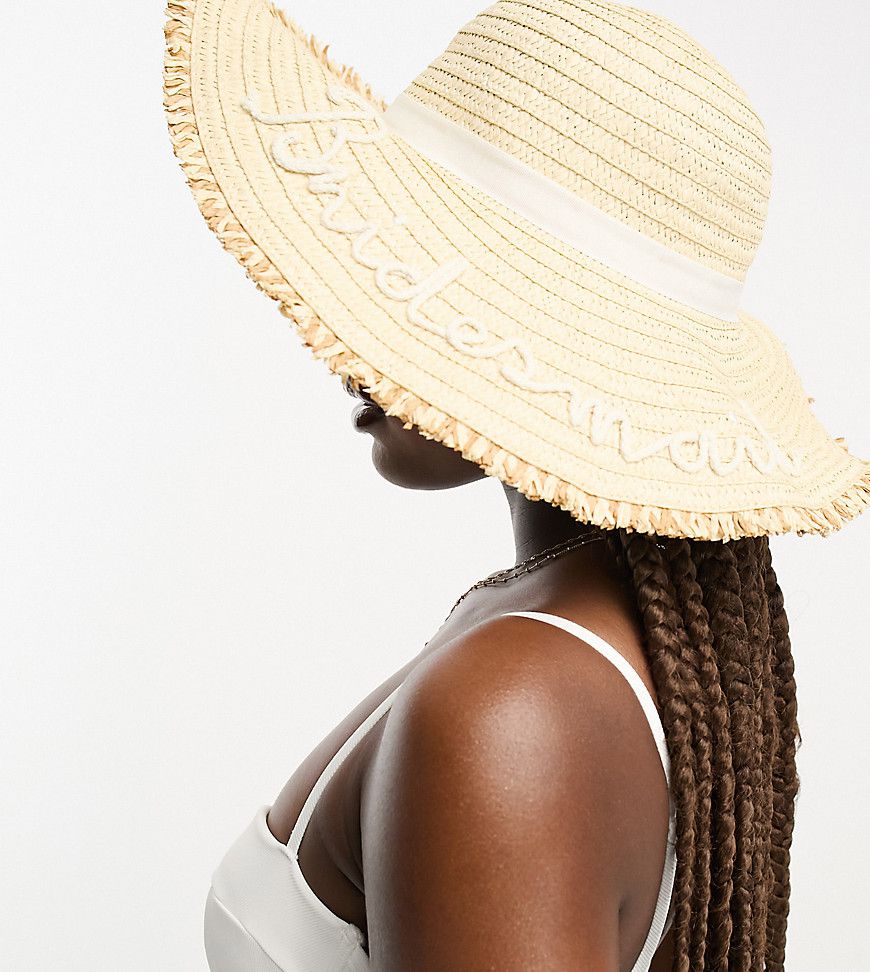 Cappello color crema a falda larga con ricamo "Bridesmaid" - South Beach - Modalova
