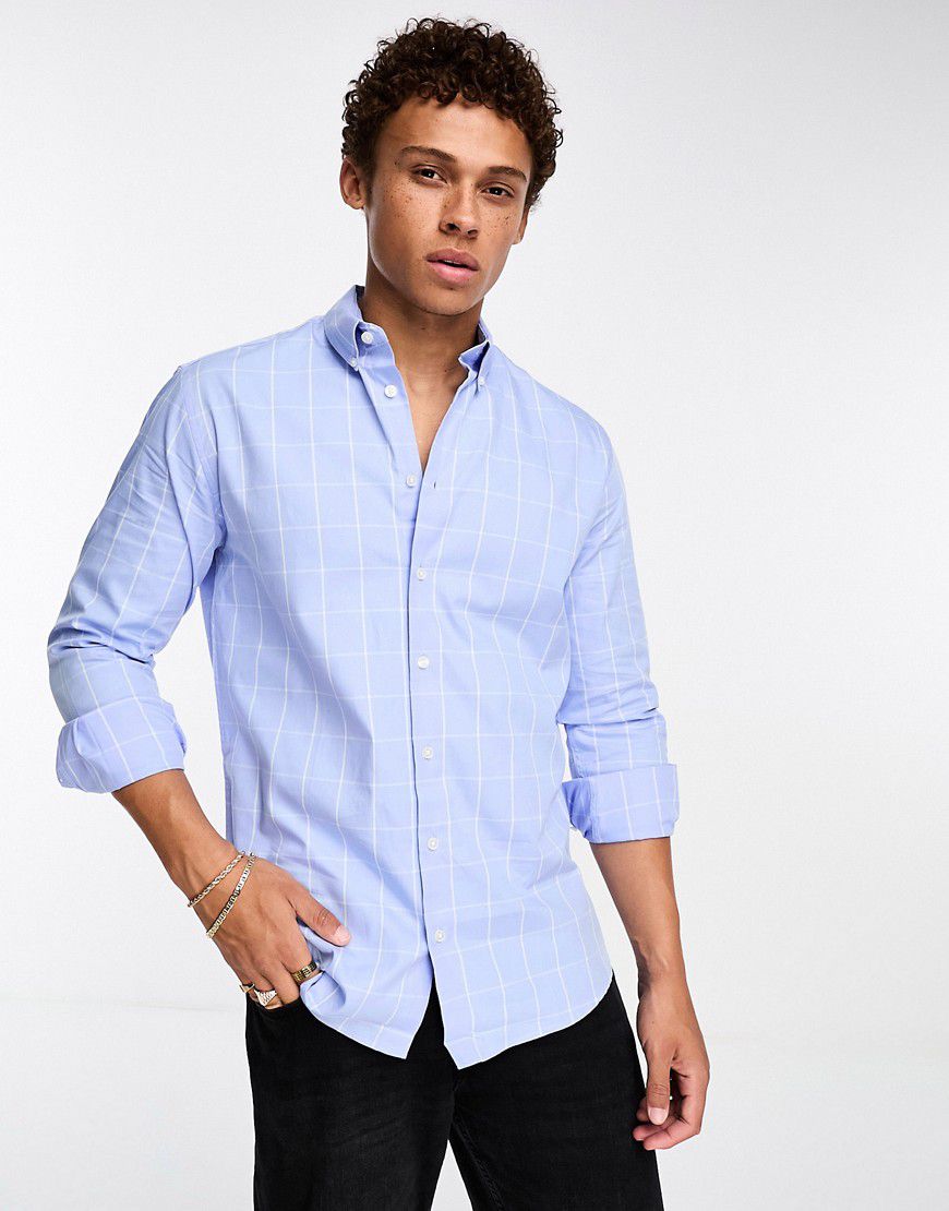 Camicia vestibilità classica in cotone azzurra a quadri - Selected Homme - Modalova