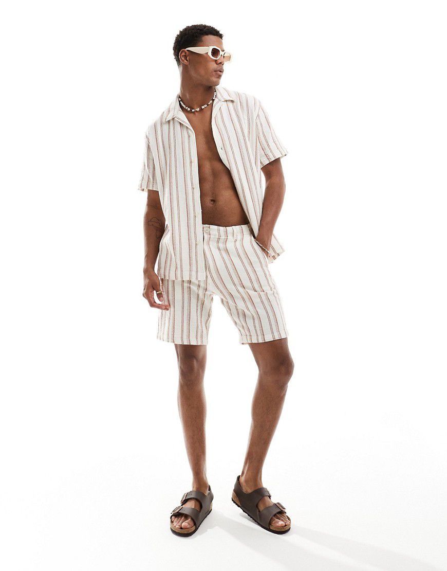 Pantaloncini testurizzati color crema a righe in coordinato - Selected Homme - Modalova