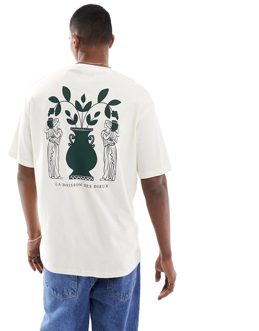 T-shirt oversize color crema con stampa verde sulla schiena - Selected Homme - Modalova