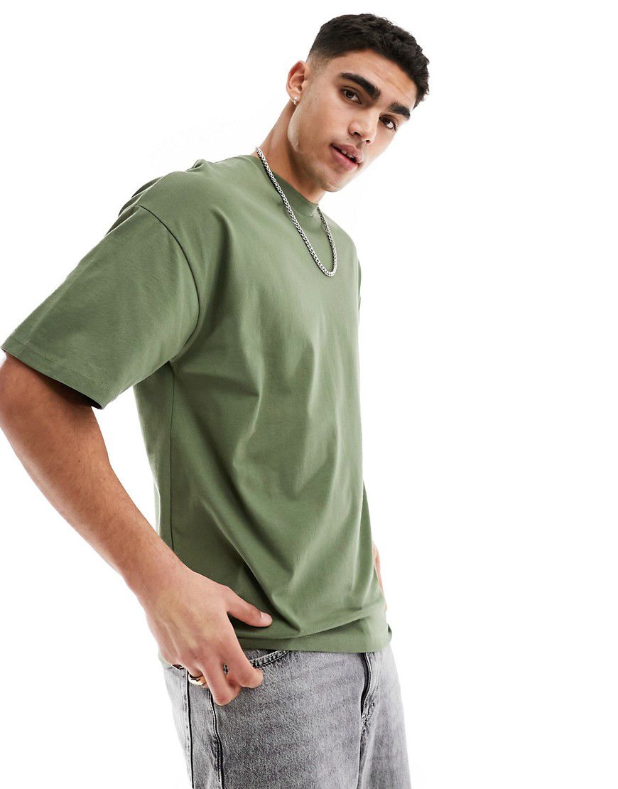 T-shirt oversize in tessuto pesante kaki - Selected Homme - Modalova