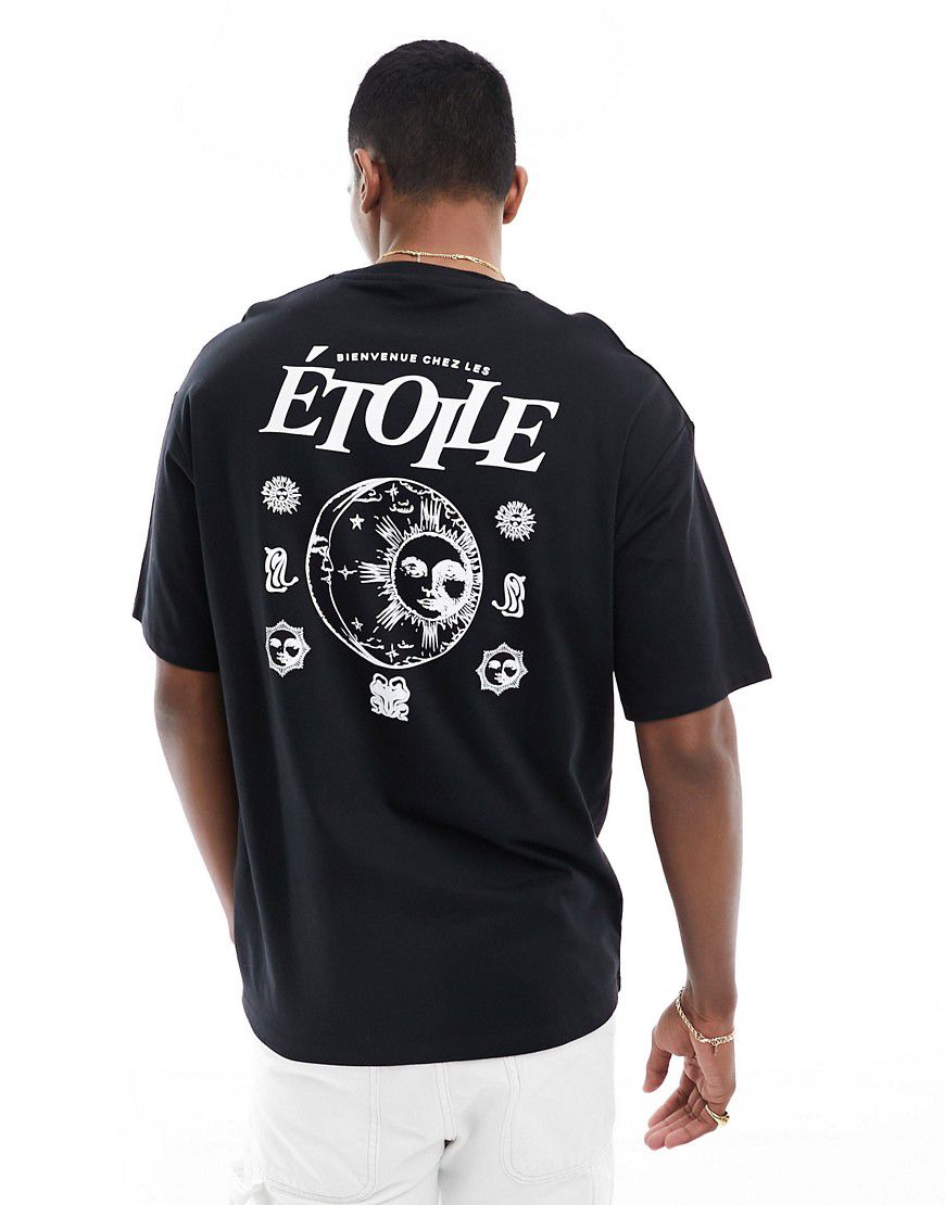 T-shirt oversize nera con stampa "Étoile" sul retro - Selected Homme - Modalova