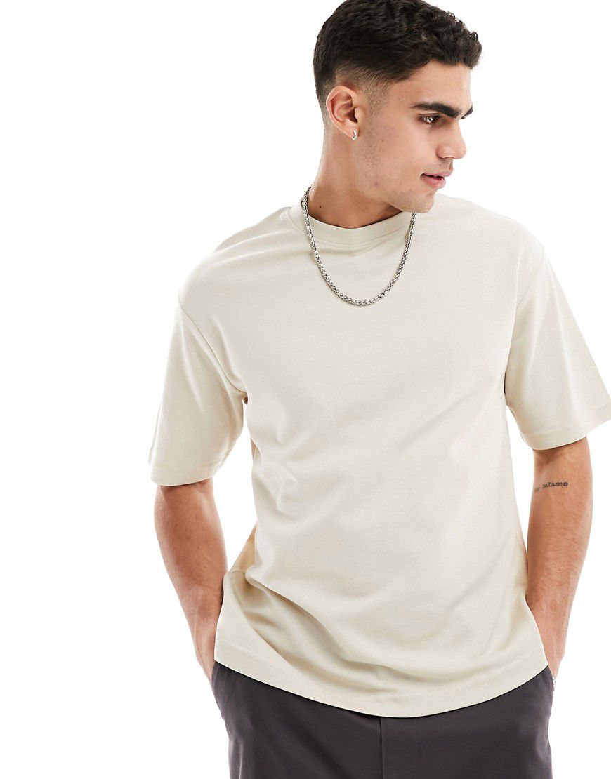T-shirt oversize squadrata beige - Selected Homme - Modalova