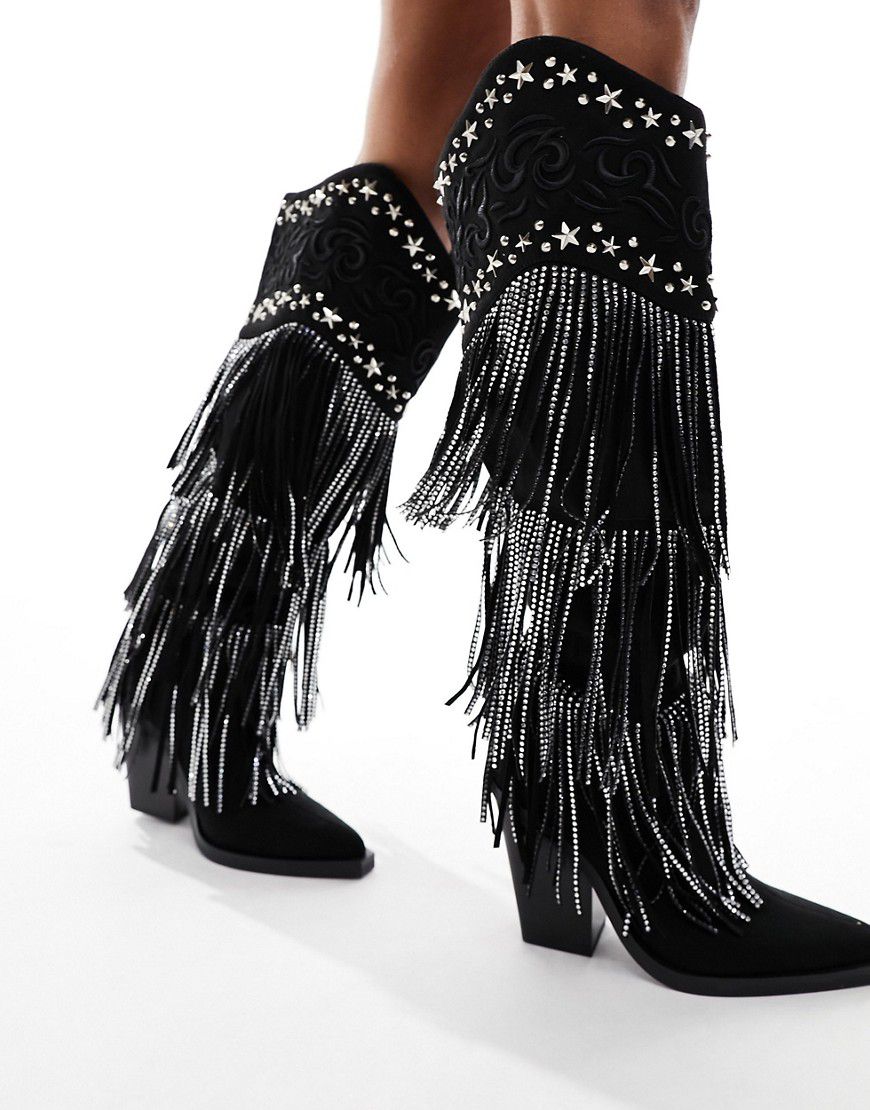 SIMMI London - Dance - Stivali al ginocchio stile western neri con frange - SIMMI Shoes - Modalova
