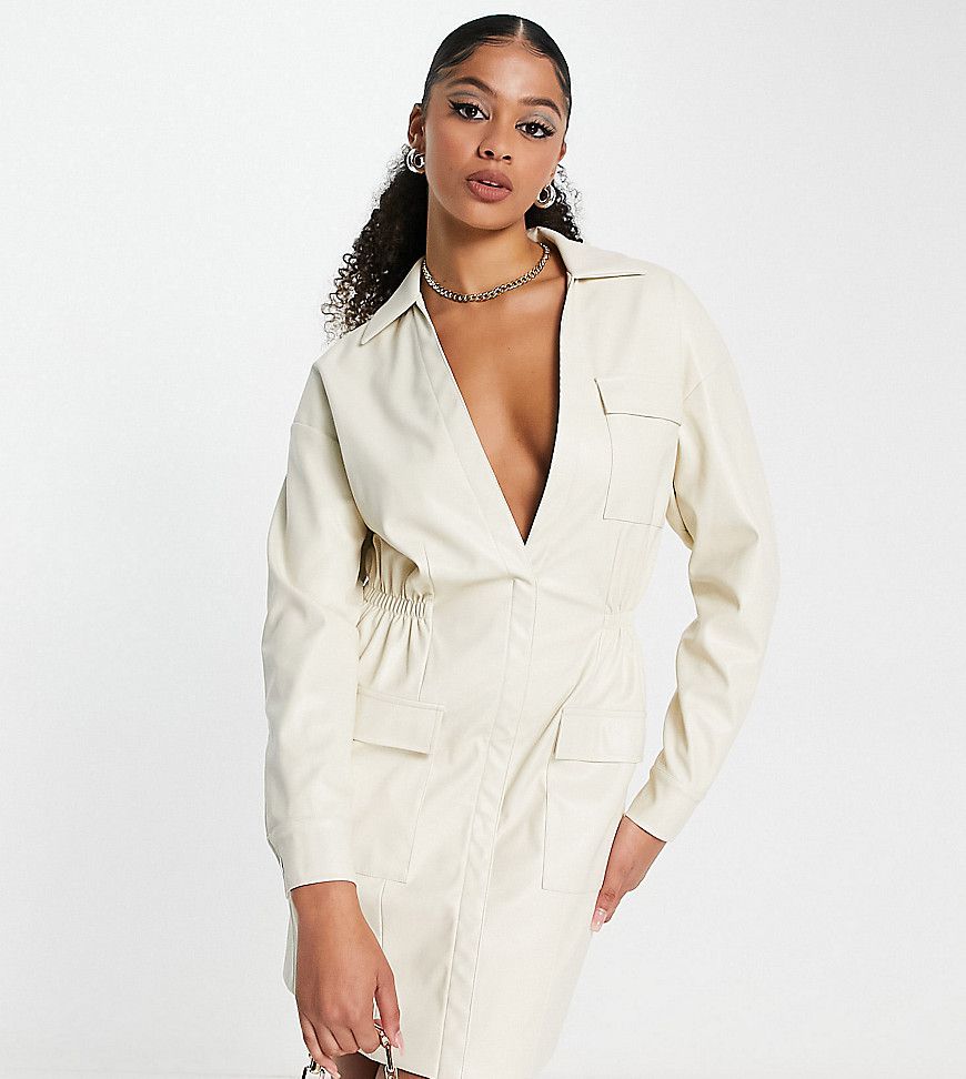Simmi Tall - Vestito camicia stile blazer comodo con scollo profondo color crema - Simmi Clothing - Modalova