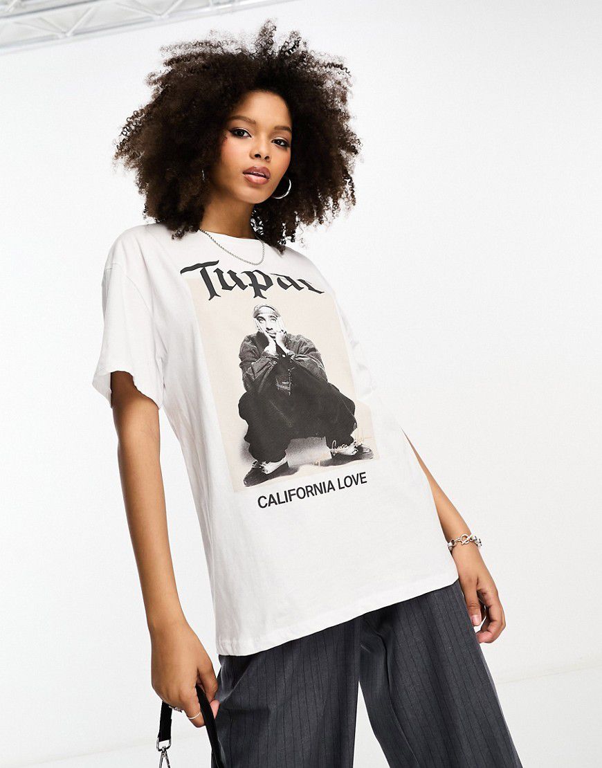 T-shirt oversize bianca con grafica "Tupac" - Stradivarius - Modalova