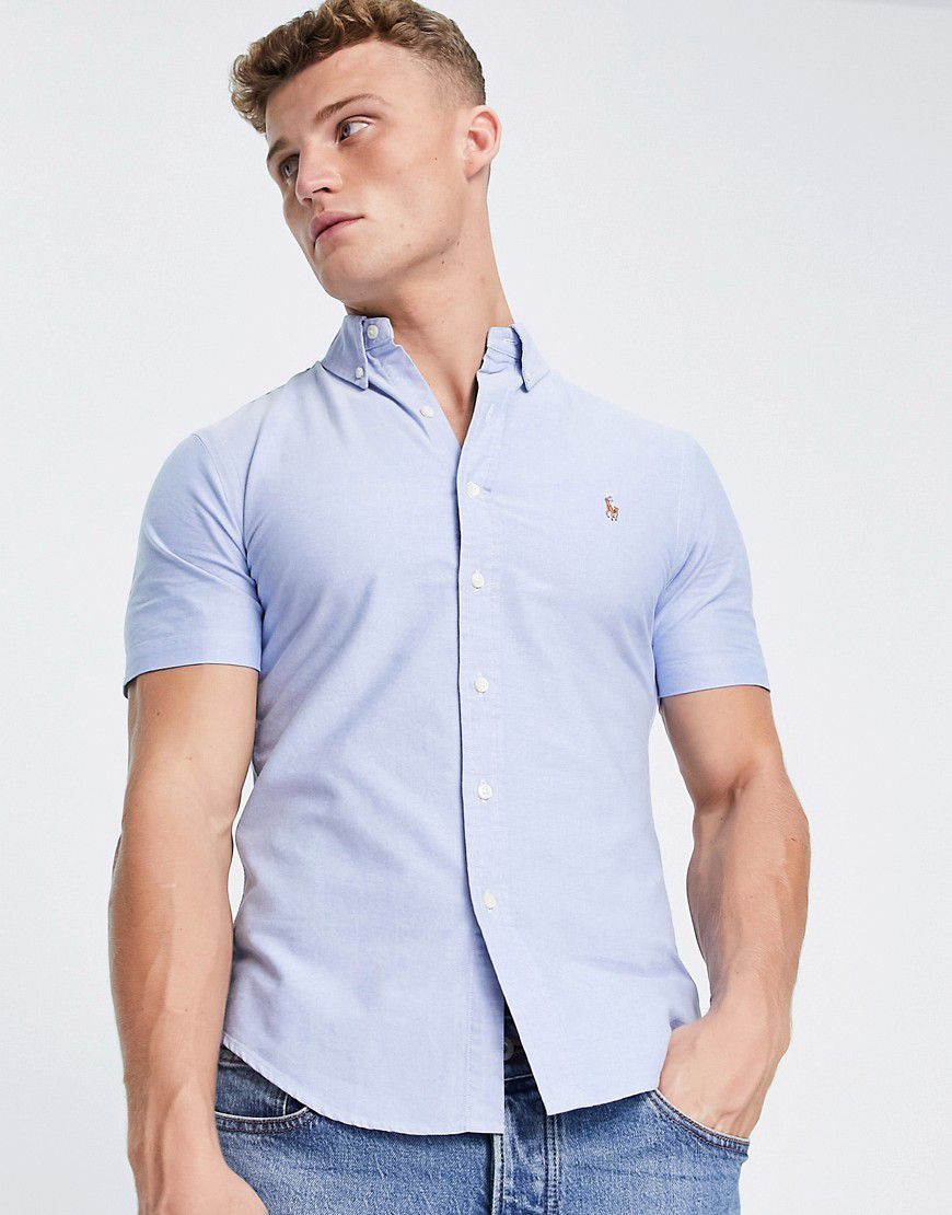 Camicia Oxford slim fit a maniche corte con logo - Polo Ralph Lauren - Modalova