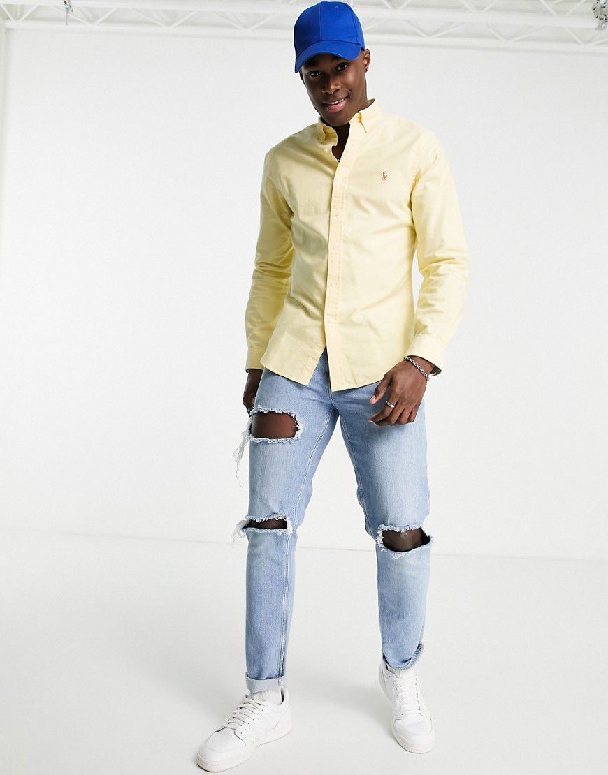 Camicia Oxford slim gialla con logo - Polo Ralph Lauren - Modalova