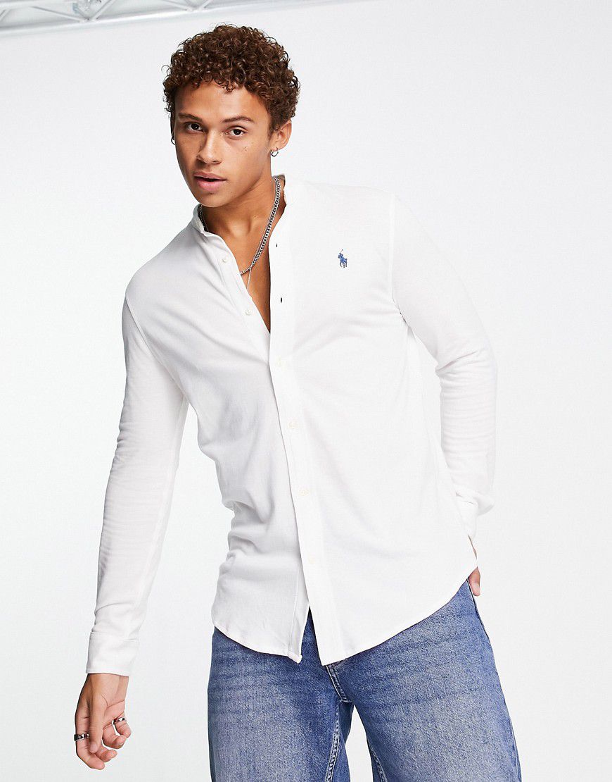 Camicia serafino slim in piqué bianca con logo - Polo Ralph Lauren - Modalova