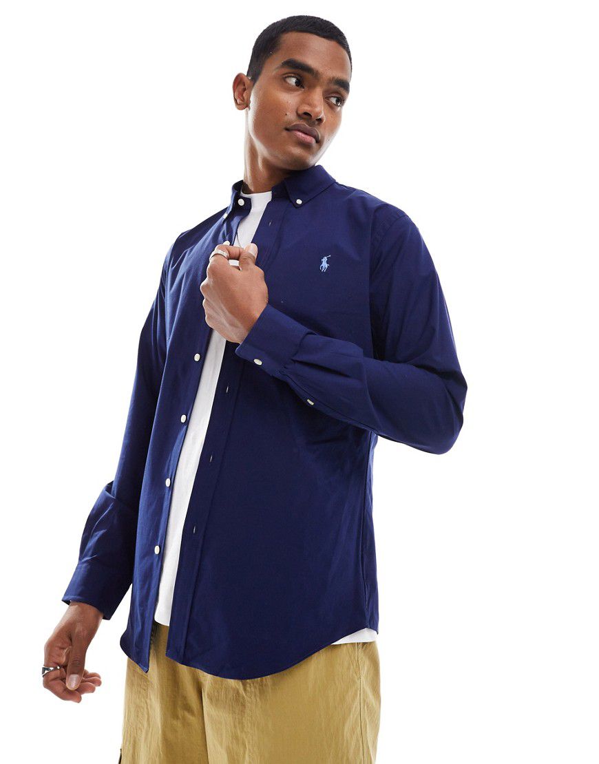 Camicia slim in popeline con colletto button-down e logo del giocatore di polo - Polo Ralph Lauren - Modalova