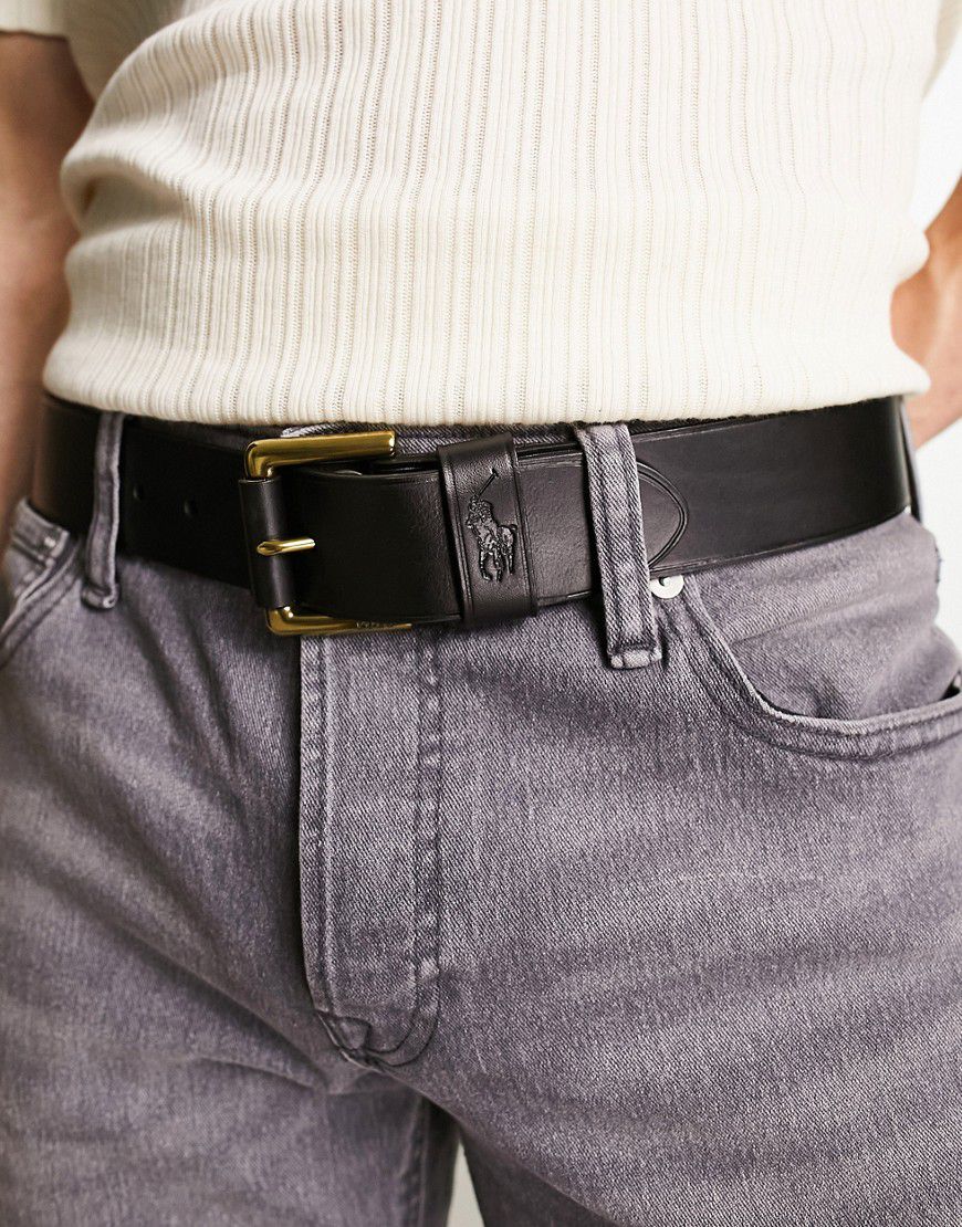 Cintura in pelle liscia nera con logo del cavallino - Polo Ralph Lauren - Modalova