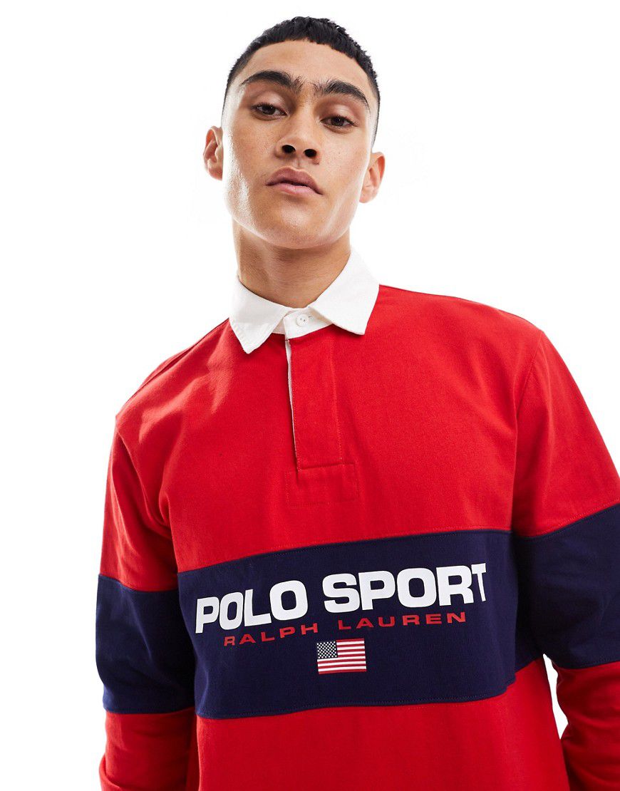 Sport Capsule - Polo stile rugby rossa con pannello con logo sul petto - Polo Ralph Lauren - Modalova