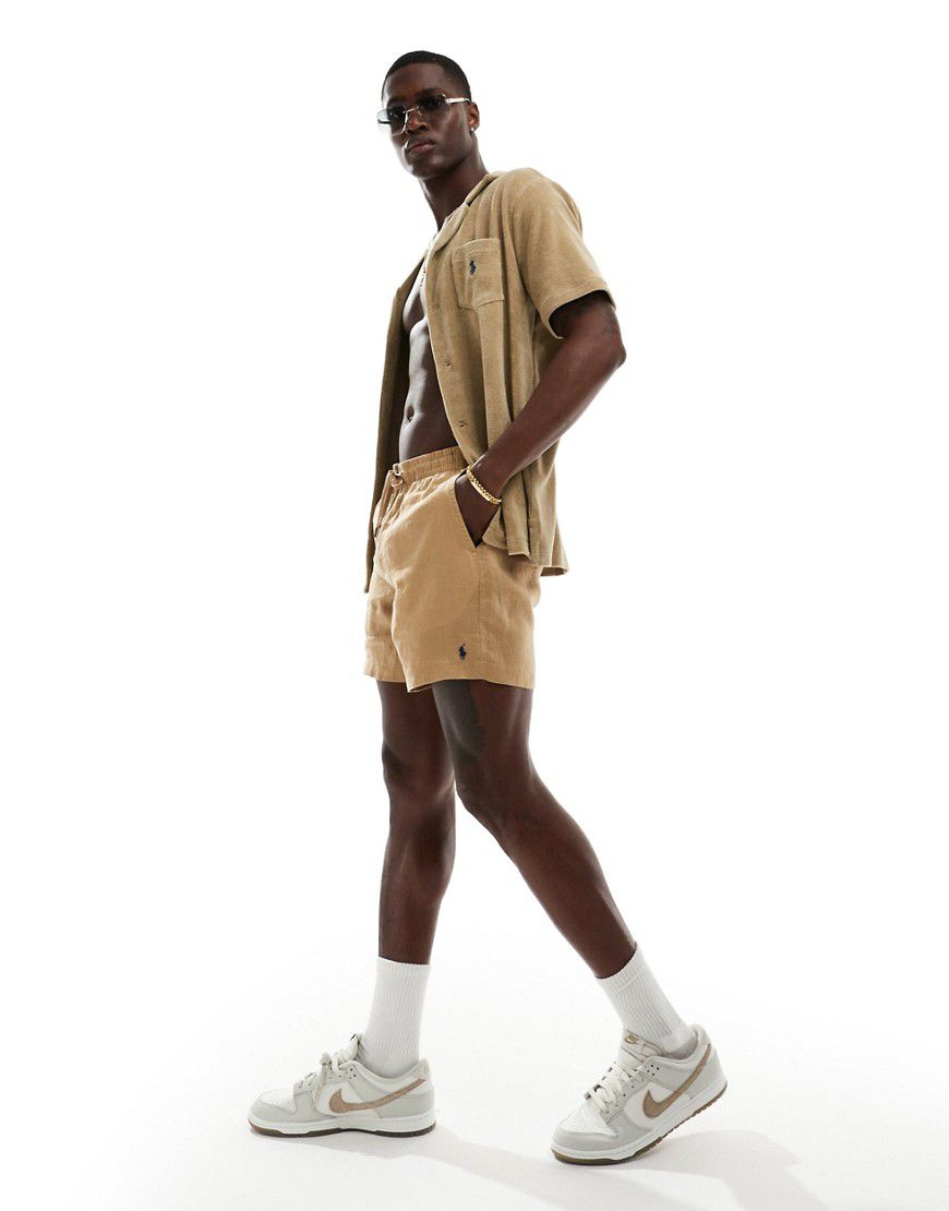 Prepsters - Pantaloncini color kaki cuoio in lino con logo iconico in coordinato - Polo Ralph Lauren - Modalova