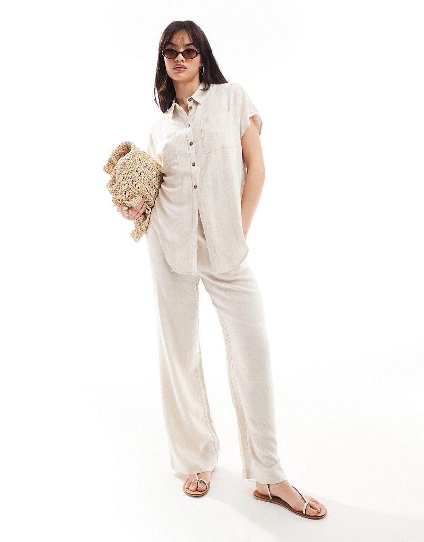 Pantaloni a fondo ampio color crema in lino in coordinato - Pieces - Modalova