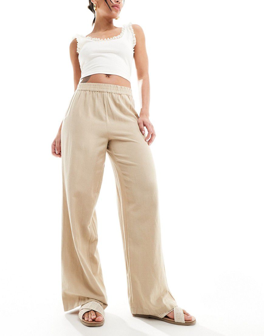 Pantaloni color cammello a fondo ampio in misto lino - Pieces - Modalova