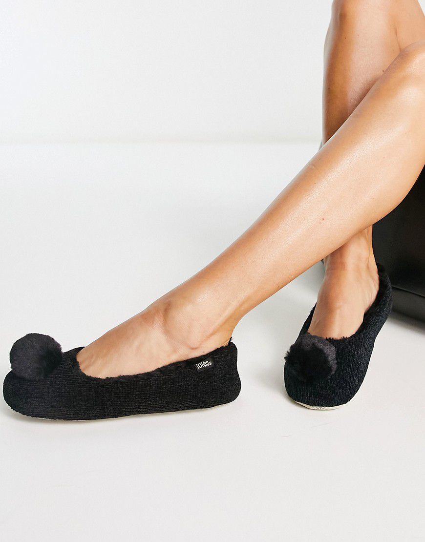 Pantofole stile ballerine nere con pompon in pelliccia sintetica - Totes - Modalova