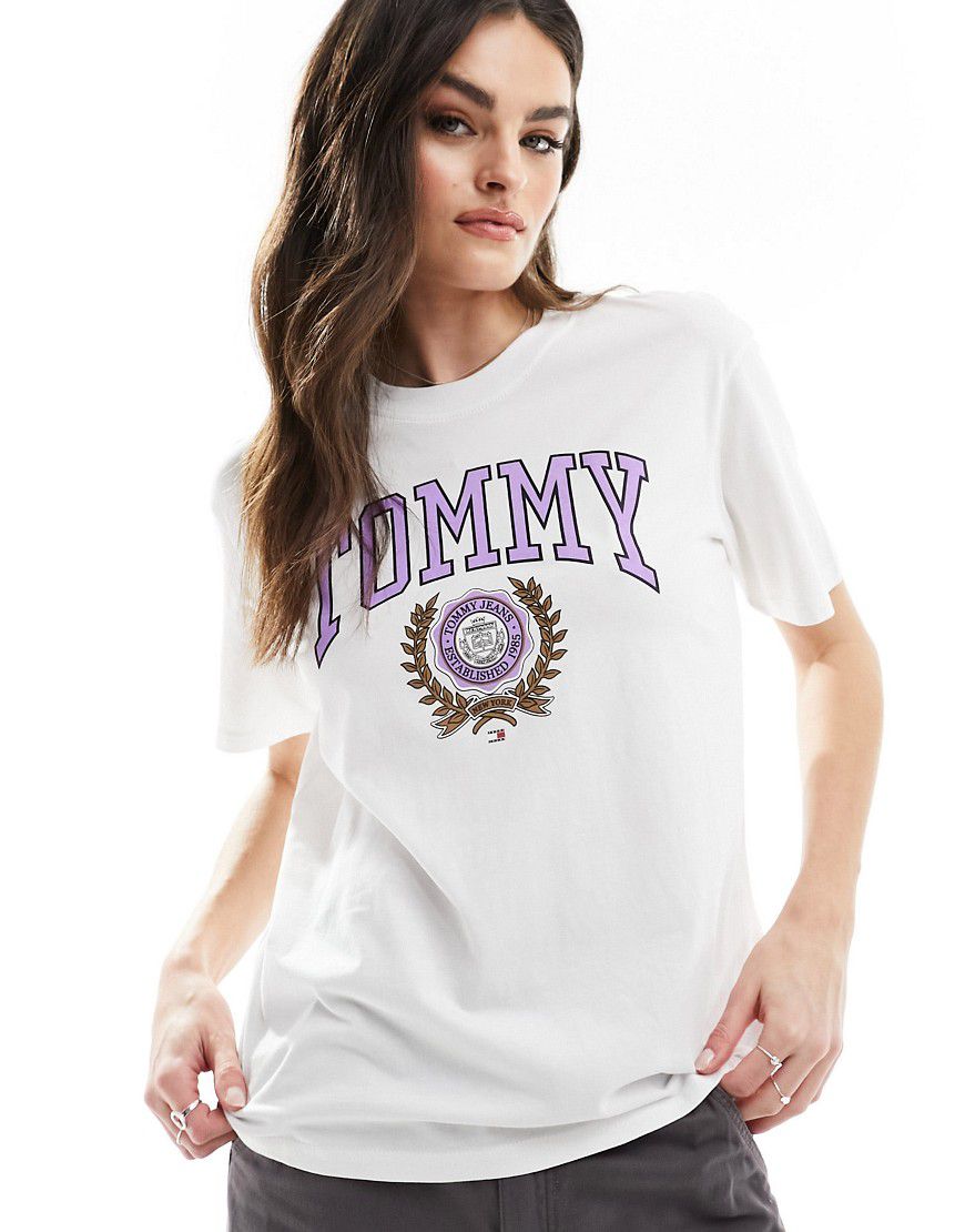 T-shirt stile college vestibilità comoda bianca - Tommy Jeans - Modalova