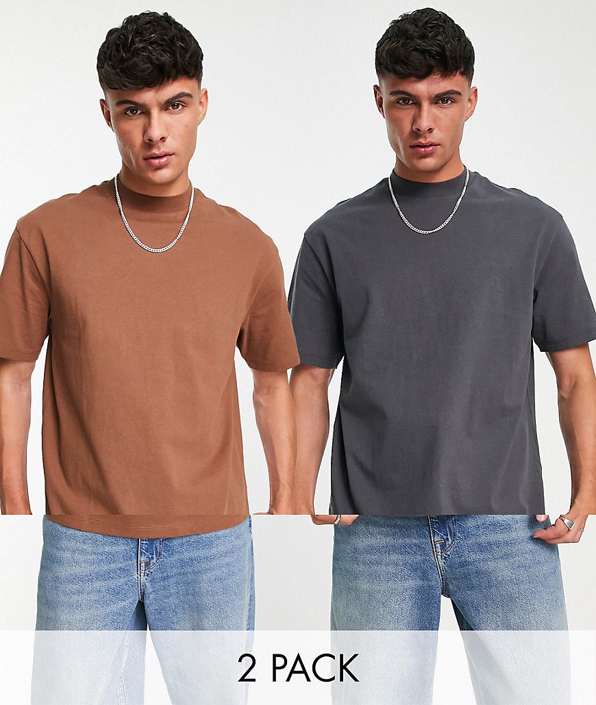 Confezione da 2 T-shirt oversize color antracite e marrone - Topman - Modalova