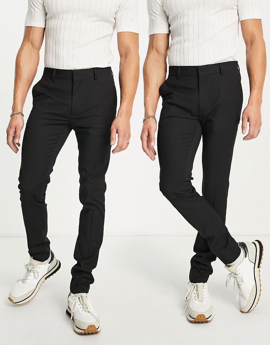 Confezione da 2 pantaloni eleganti super skinny neri - Topman - Modalova