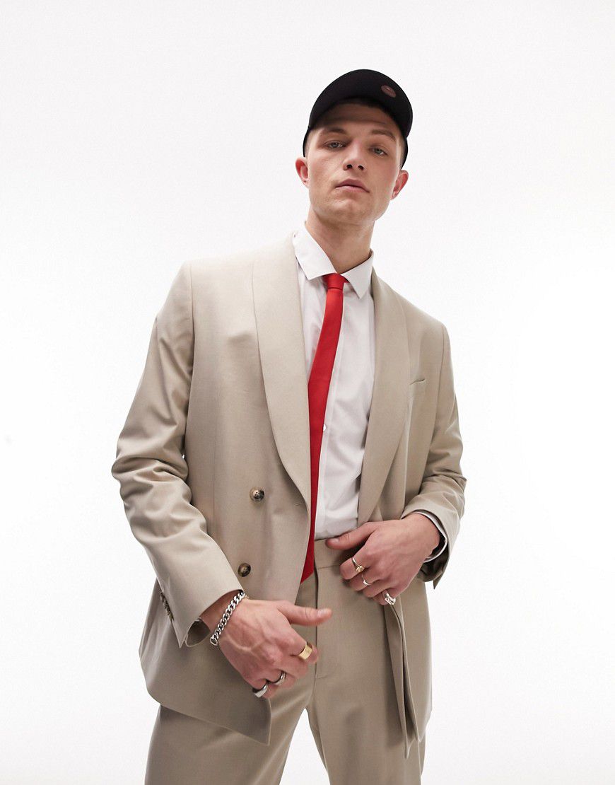 Giacca da abito vestibilità moderna avvolgente color pietra con colletto sciallato - Topman - Modalova