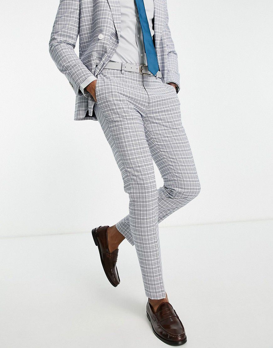 Pantaloni da abito skinny fit a quadri bianchi e blu - Topman - Modalova
