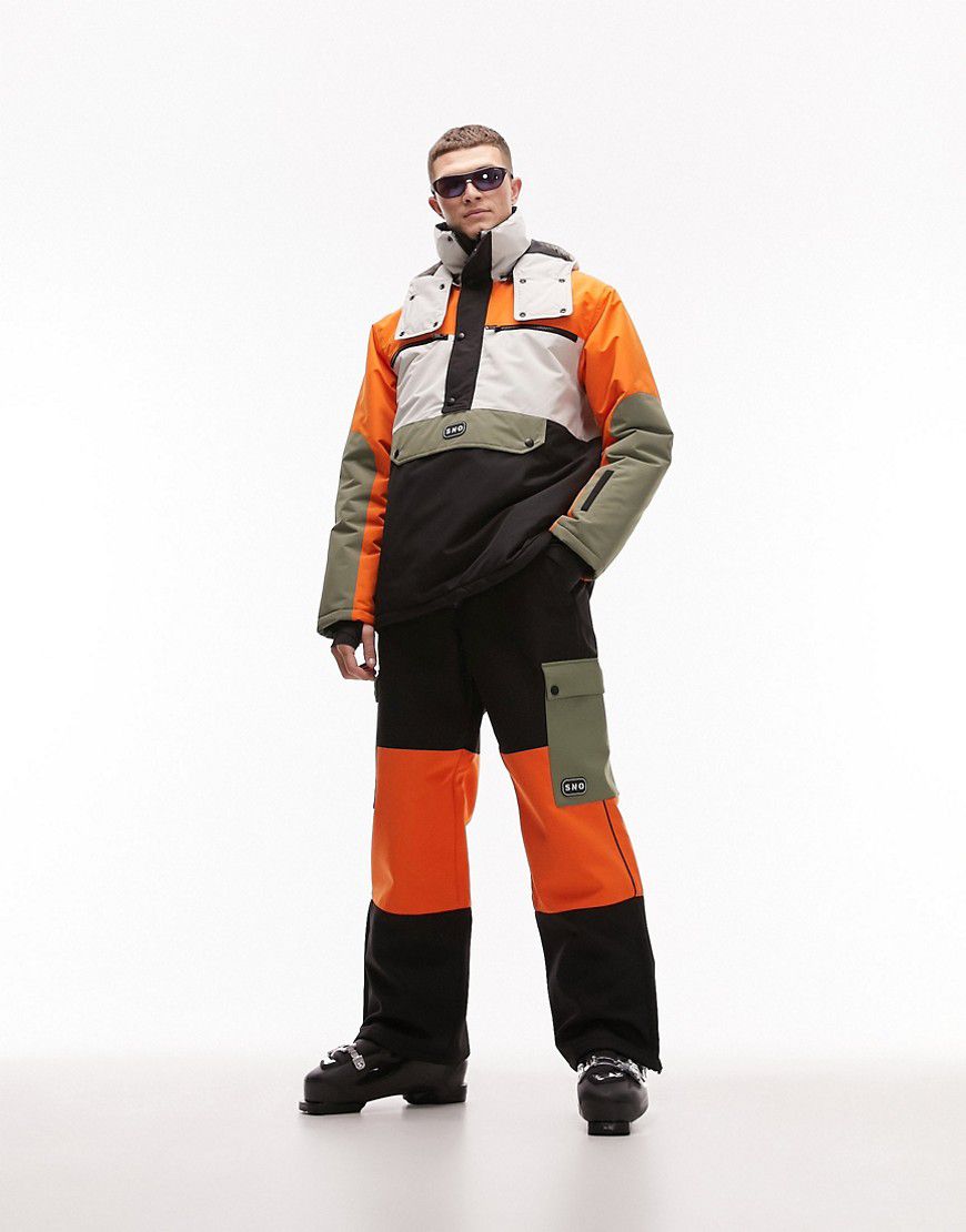 Sno - Pantaloni da sci e snowboard color block arancioni e neri - Topman - Modalova