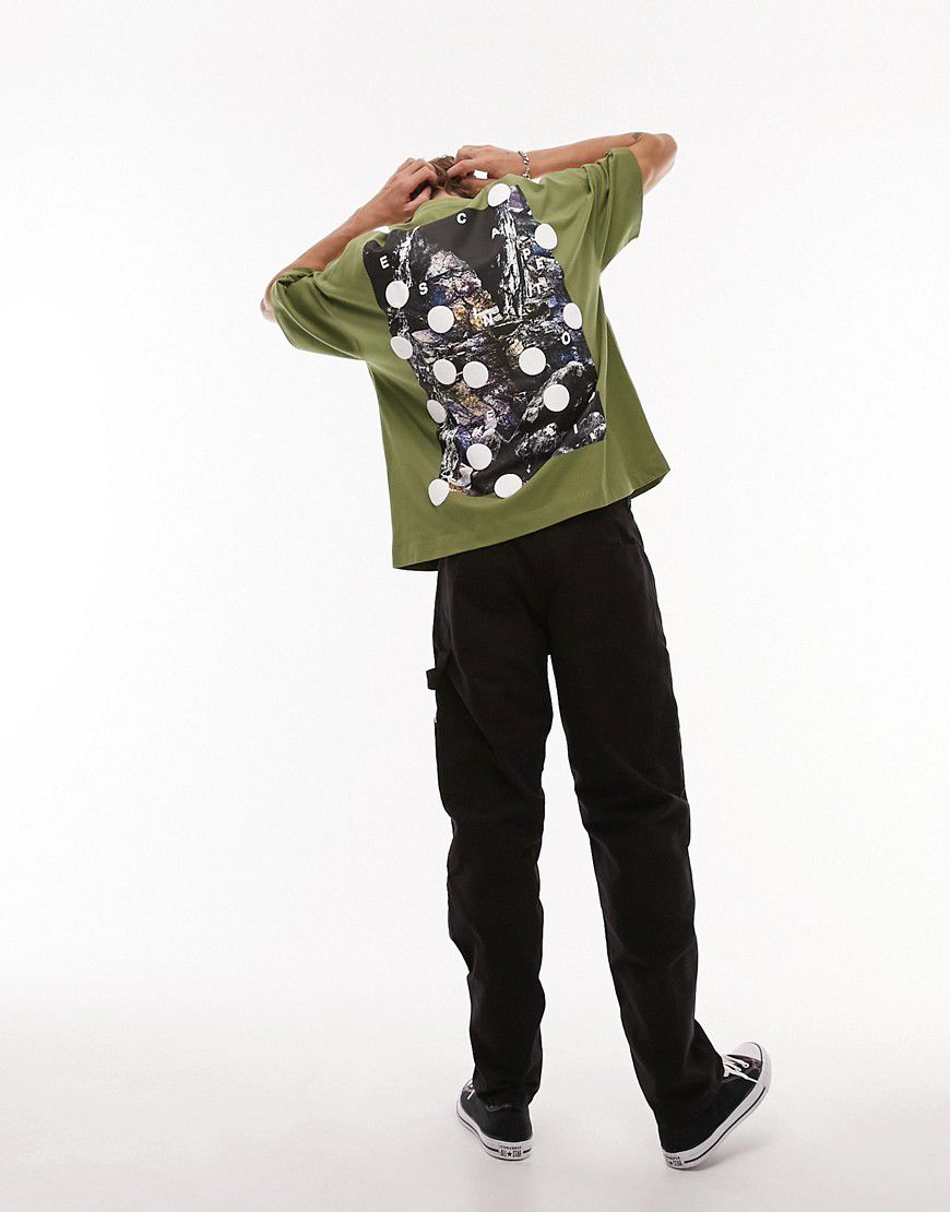 T-shirt super oversize kaki con stampa "Void" sul davanti e sul retro - Topman - Modalova