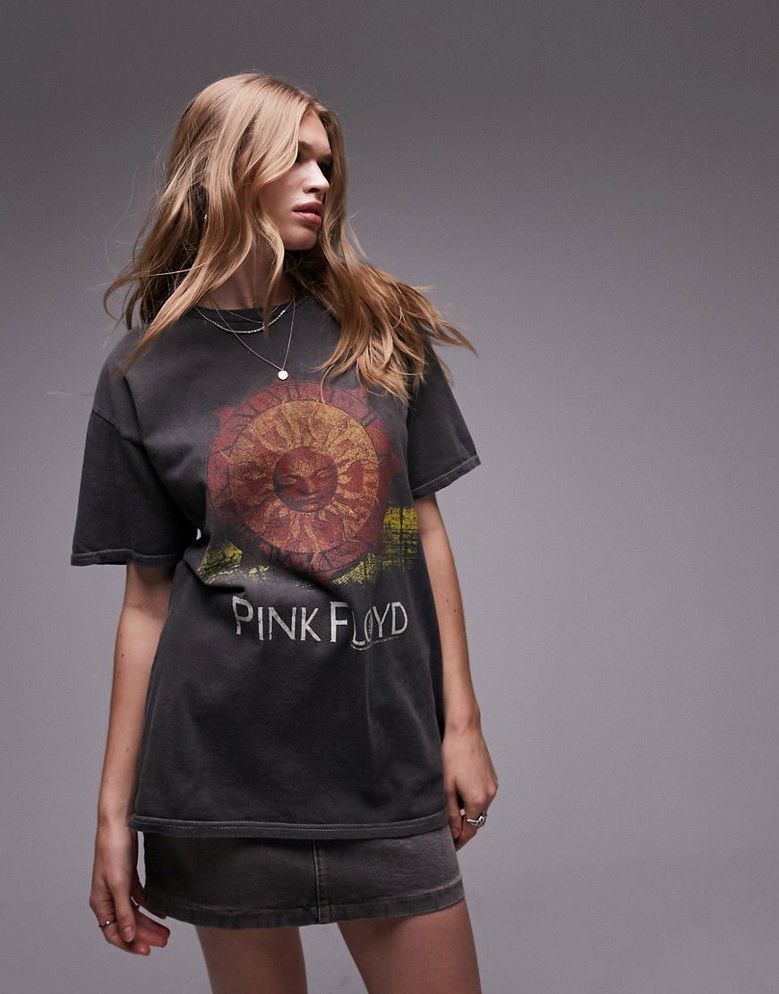 T-shirt oversize antracite con stampa dei Pink Floyd su licenza - Topshop - Modalova