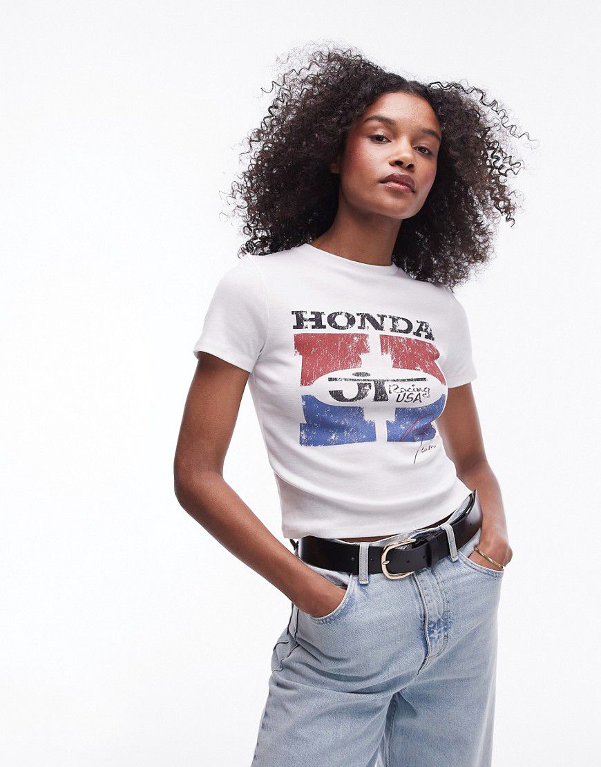 T-shirt color écru con scritta "Honda" su licenza - Topshop - Modalova
