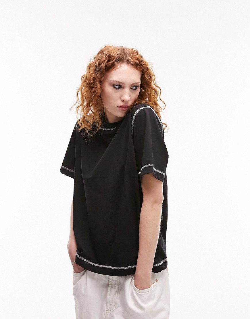 T-shirt premium basic nera con cuciture a contrasto - Topshop - Modalova