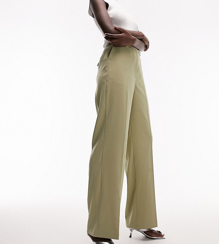 Pantaloni dritti extra larghi color salvia con tasca sul retro in coordinato - Topshop Tall - Modalova