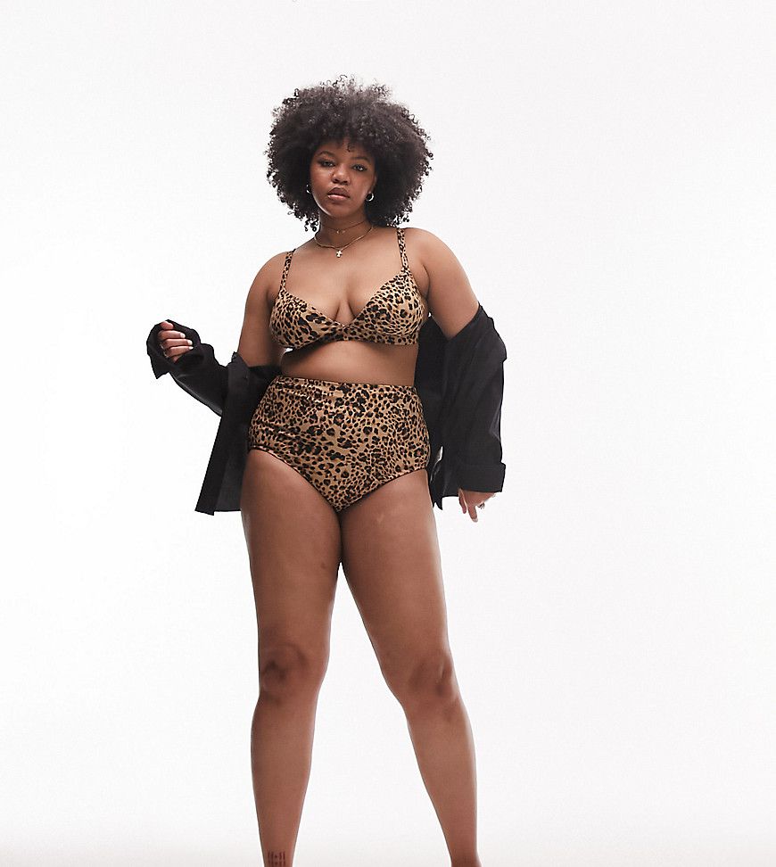 Curve - Slip bikini a vita alta con stampa leopardata - Topshop - Modalova