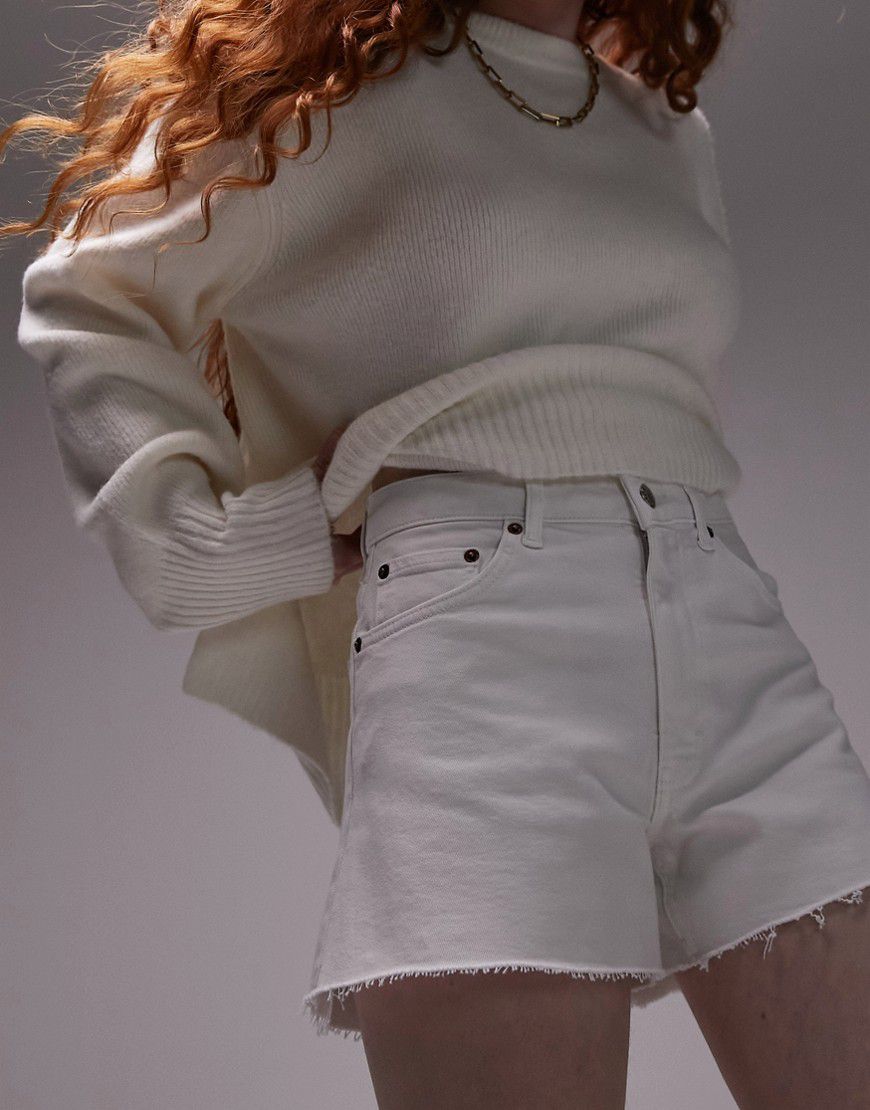 Mom shorts in denim bianchi elasticizzati e confortevoli - Topshop - Modalova