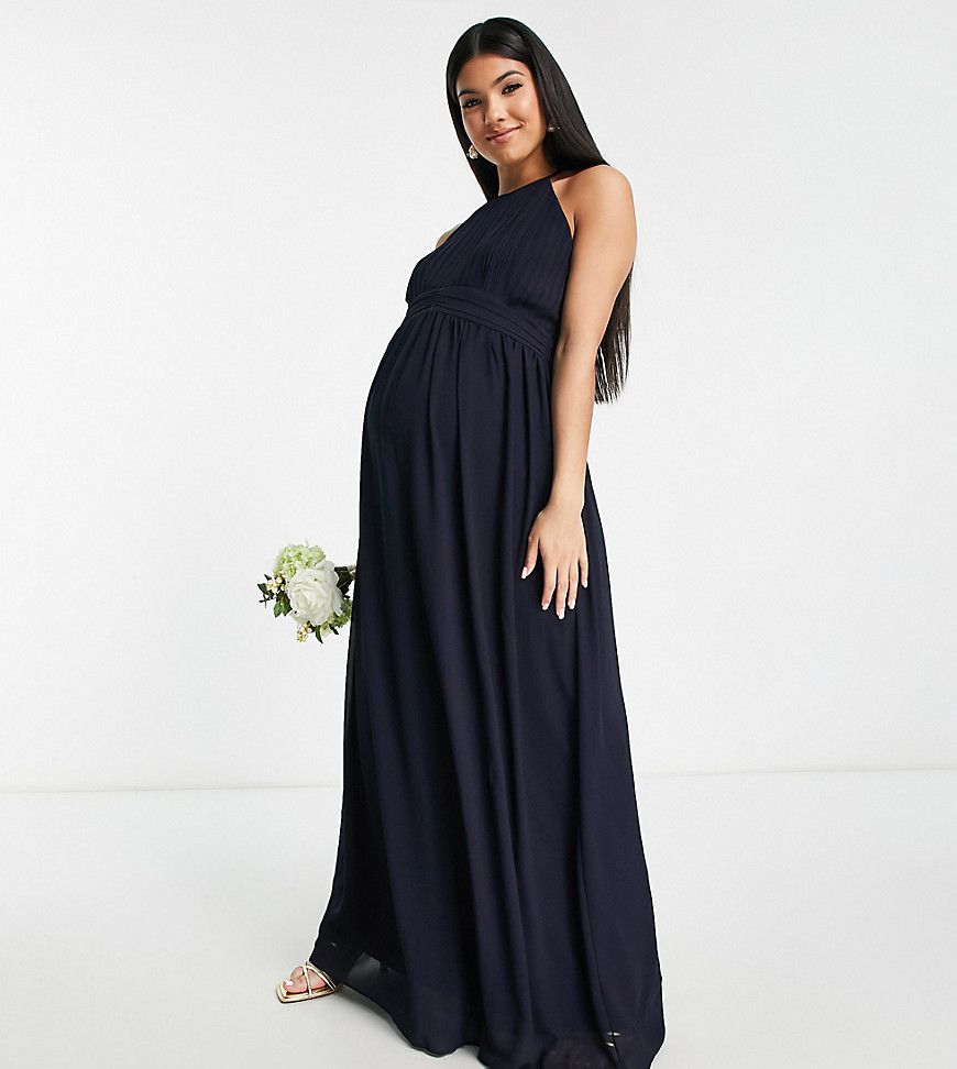 Vestito lungo da damigella in chiffon con pieghe sul davanti - TFNC Maternity - Modalova