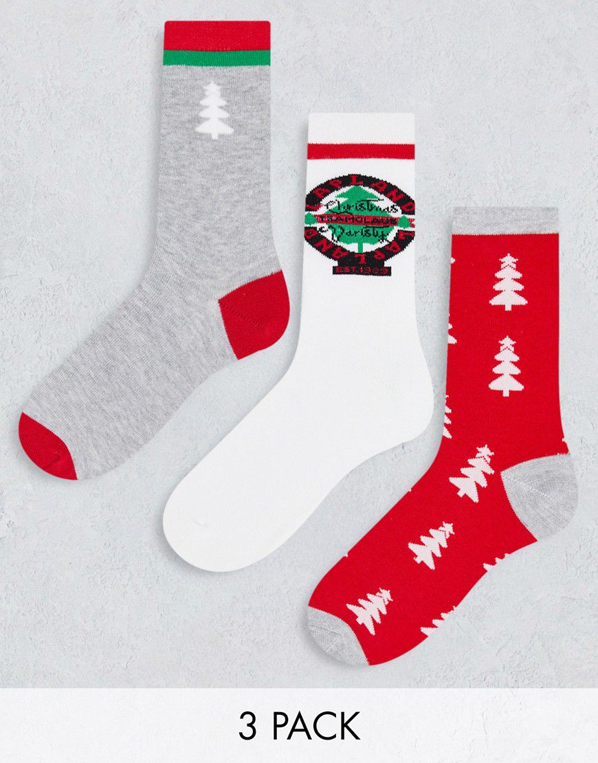Confezione da tre paia di calzini natalizi stile college e grigio - Threadbare - Modalova