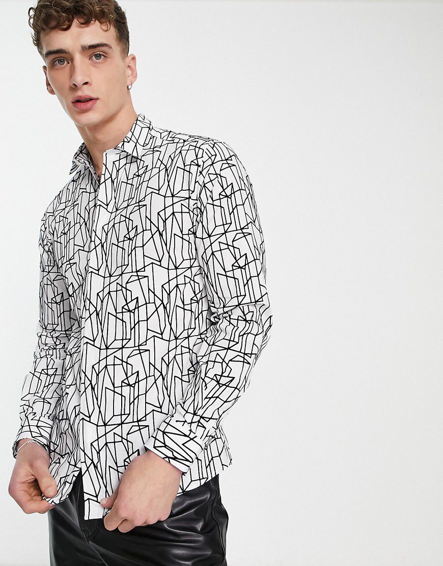 Butchart - Camicia bianca con stampa geometrica floccata - Twisted Tailor - Modalova