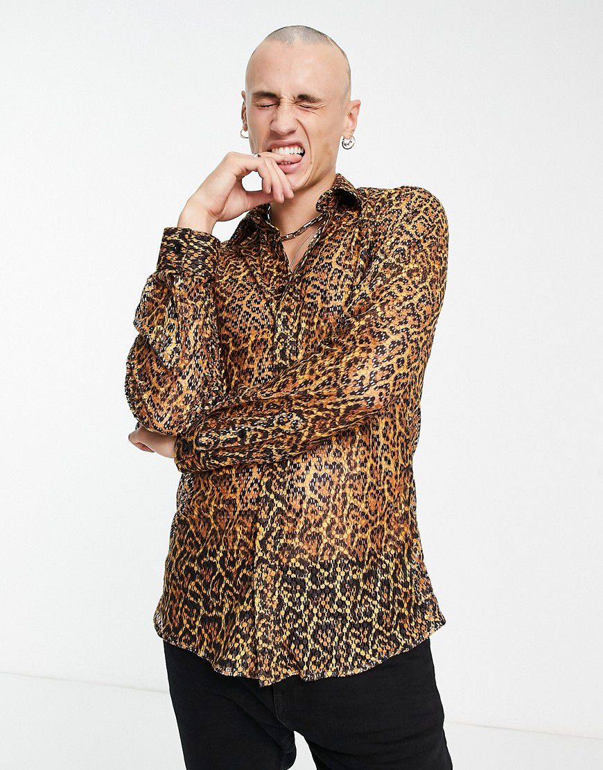 Shackley - Camicia slim in rete con stampa leopardata - Twisted Tailor - Modalova