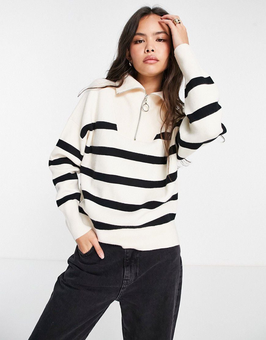 Maglione bianco e nero a righe con zip - Vero Moda - Modalova