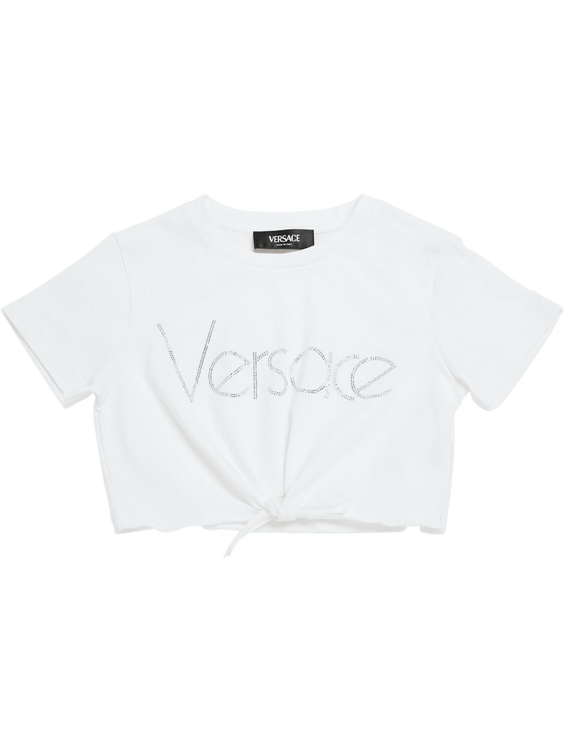 Cotton Jersey Cropped T-shirt - VERSACE - Modalova