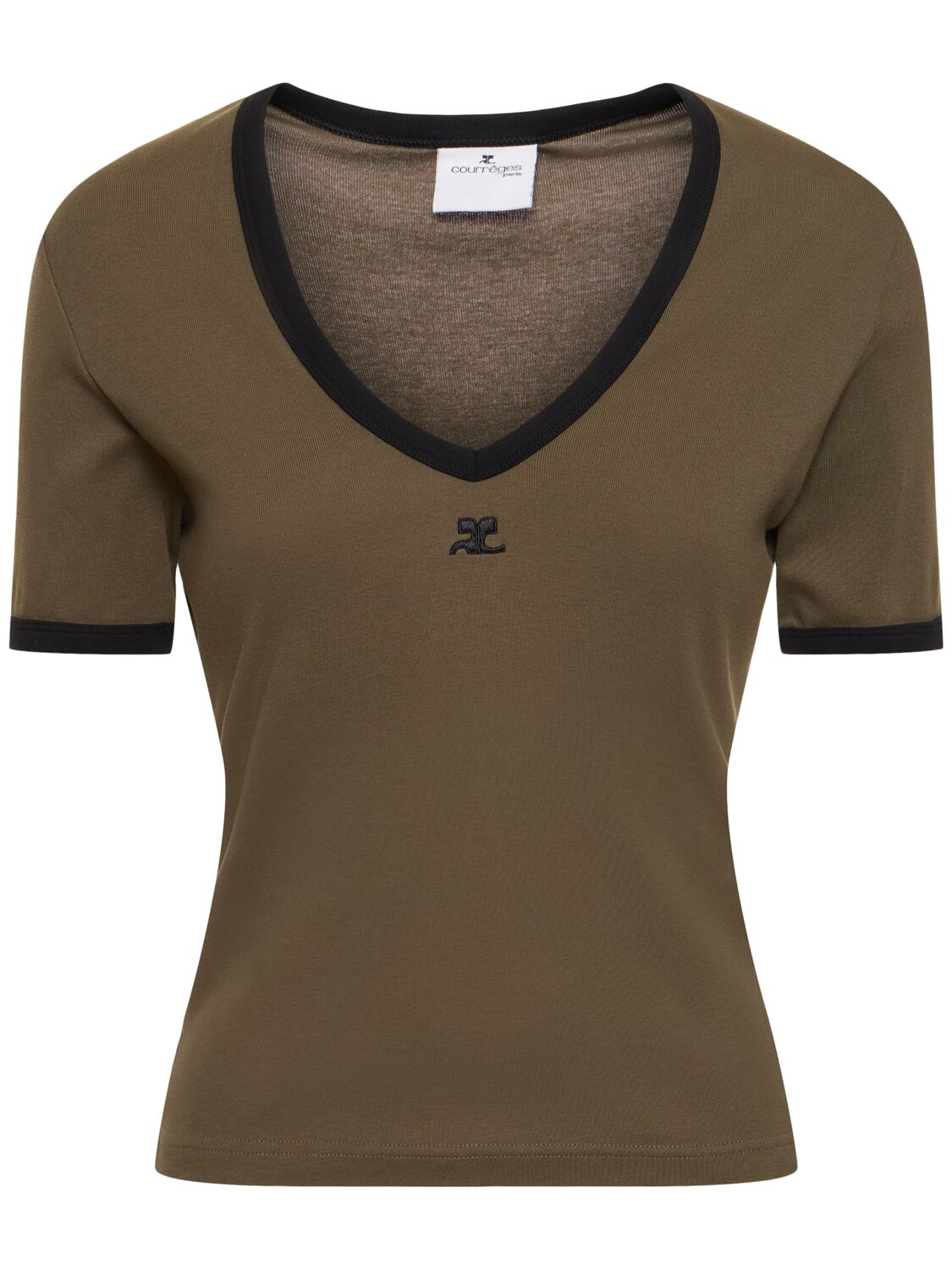 Contrast V-neck Cotton T-shirt - COURREGES - Modalova