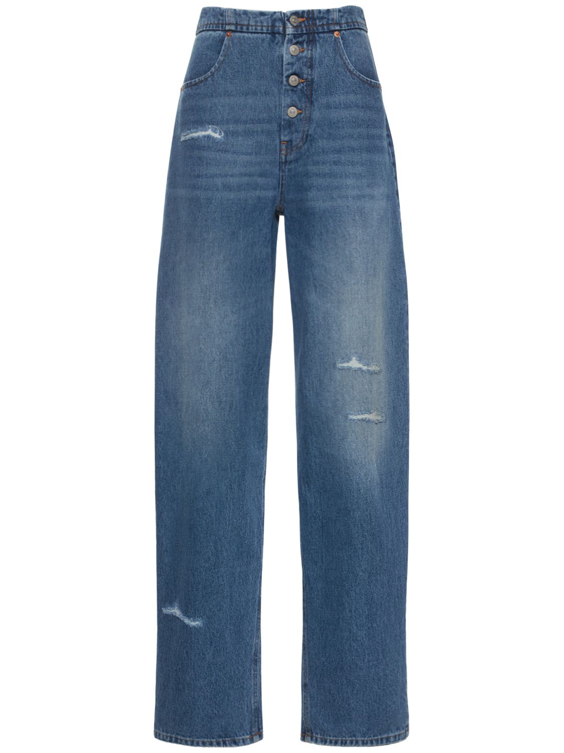 Jeans Dritti In Denim Di Cotone Distressed - MM6 MAISON MARGIELA - Modalova
