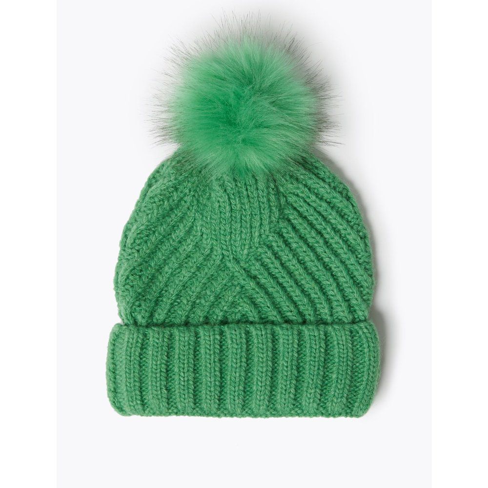 Knitted Faux Fur Bobble Beanie Hat - Marks & Spencer - Modalova